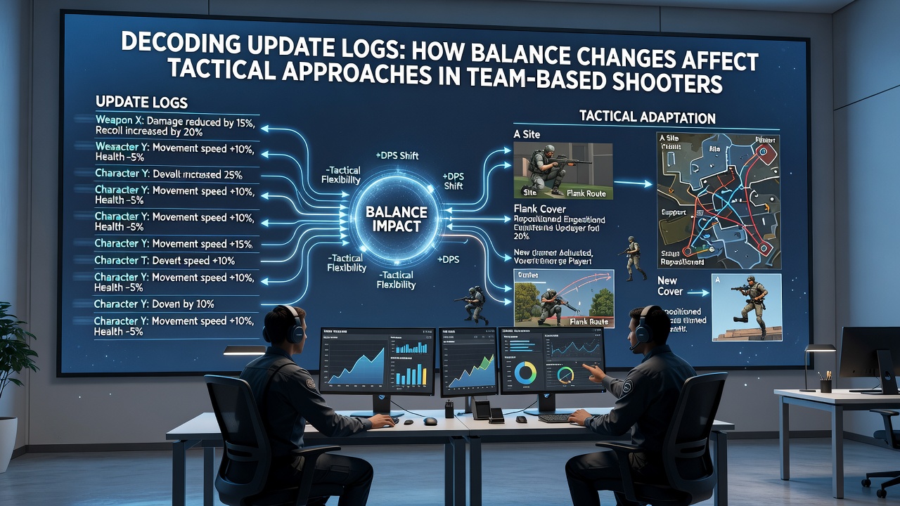 Team executing revised tactics after balance patch in a shooter match