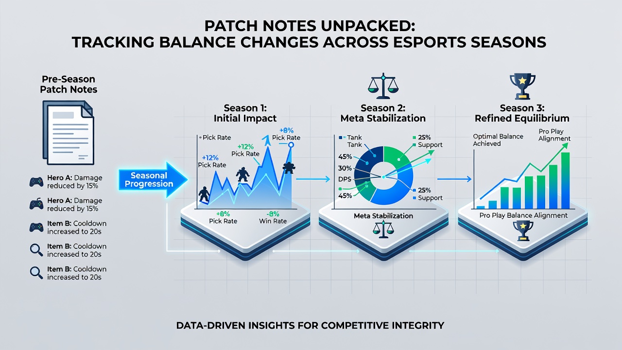 Competitive esports team discussing strategy adjustments based on latest balance patch notes